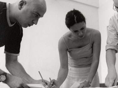 Chris Brooklyn and Tanya Hossick in rehearsals for 'Measure for Measure' 2000
